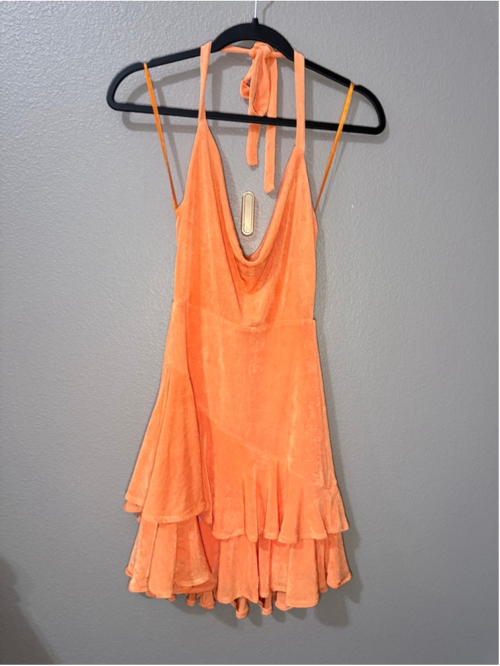 Women's Saints + Secrets Orange tiered halter Mini Dress S - Picture 3 of 9